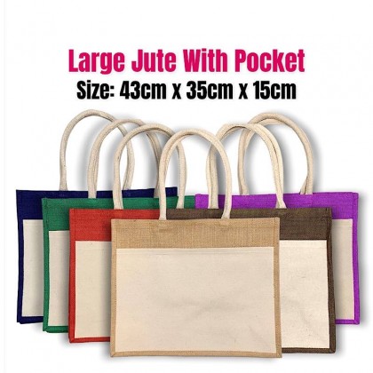 A3 Large Jute Bag With Front Canvas Pocket